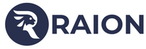 Raion logo with a stylized animal head in a circle on a white background